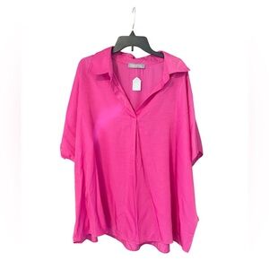 NWT Pixie + Ivy Pink Short Sleeve V Neck Tunic With Collar Size 2X